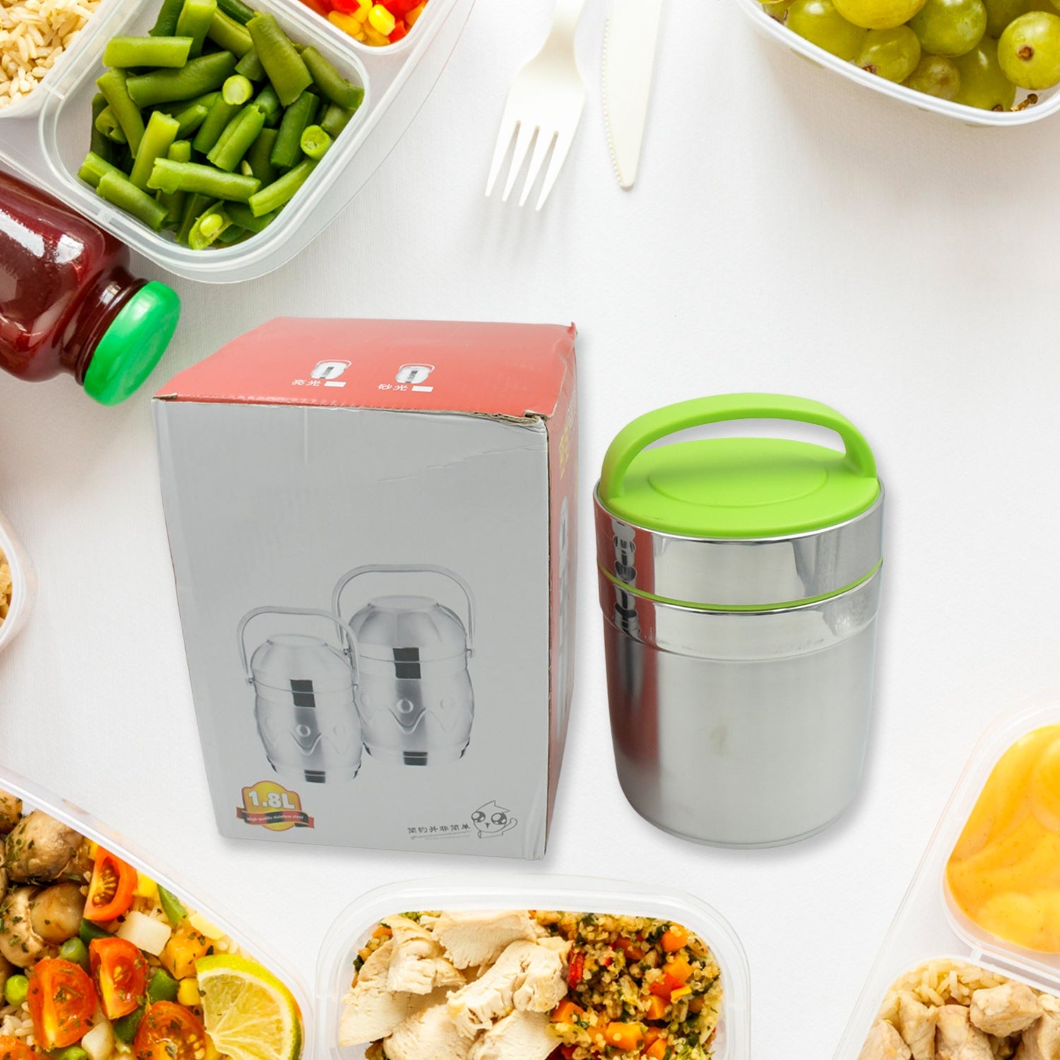 Leak-proof thermos flask for hot food in stainless steel Leak-proof thermos flask for hot food in stainless steel